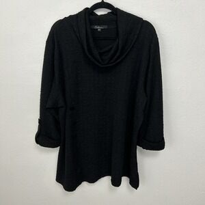 Calessa Black Solid Textured Cowl‎ Neck 3/4 Sleeve Tunic  Stretch 3X Lagenlook